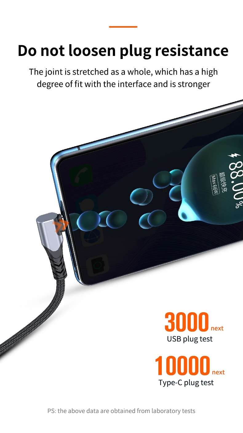 6A elbow design  fast charge data cable USB A to Type C For Huawei  