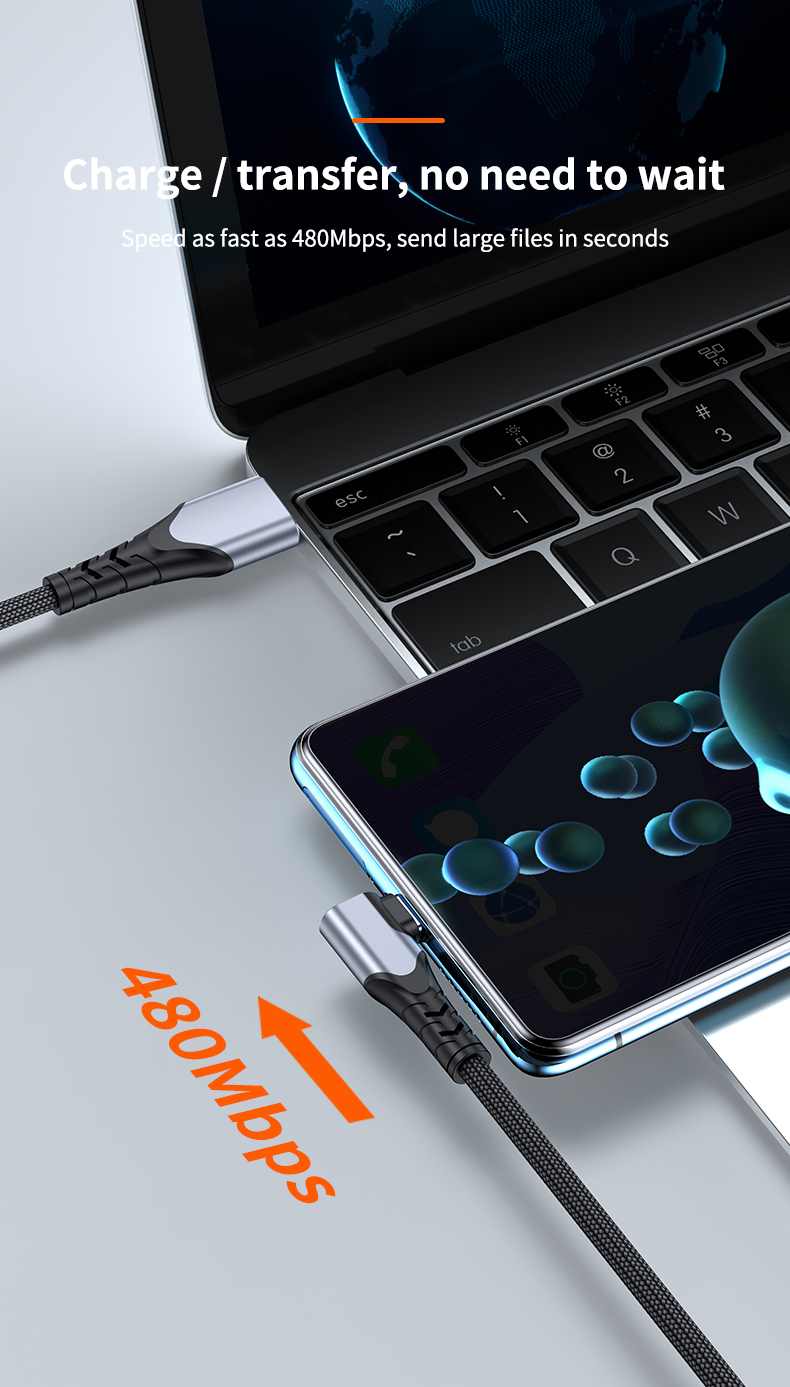 6A elbow design  fast charge data cable USB A to Type C For Huawei  