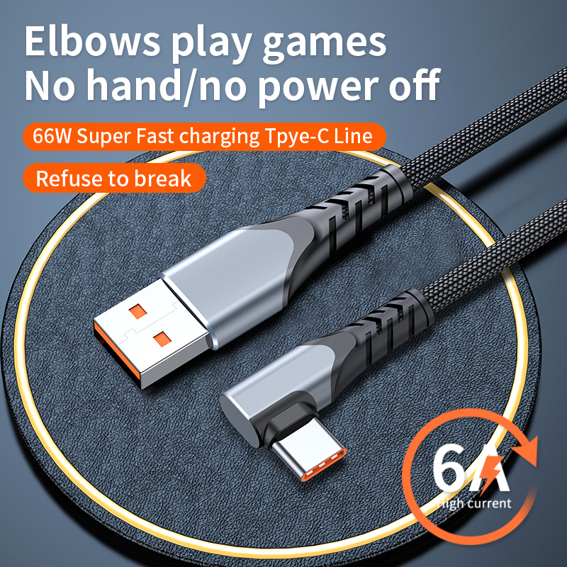 6A elbow design  fast charge data cable USB A to Type C For Huawei  