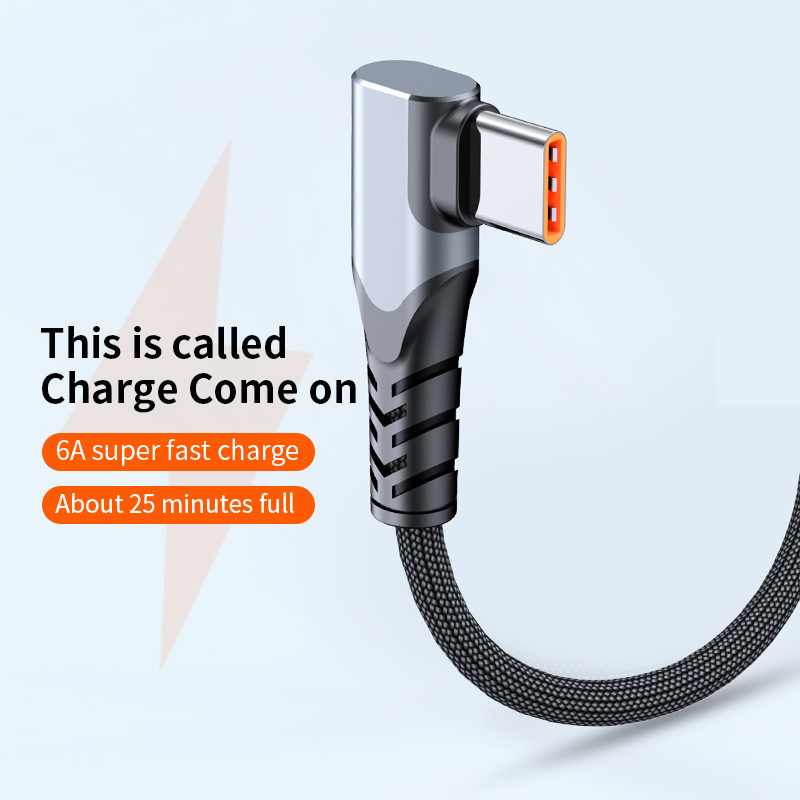 6A elbow design  fast charge data cable USB A to Type C For Huawei  
