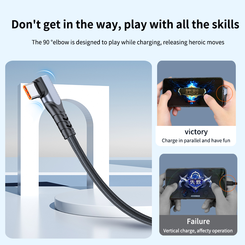 6A elbow design  fast charge data cable USB A to Type C For Huawei  