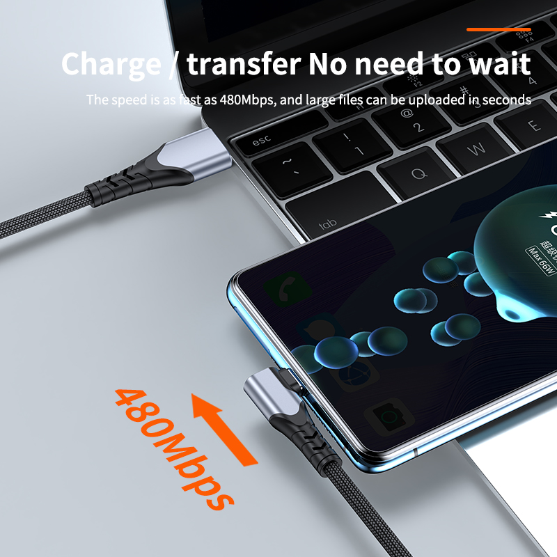 6A elbow design  fast charge data cable USB A to Type C For Huawei  