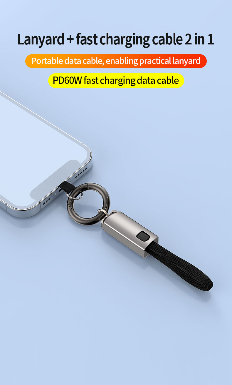 High quality Keychain/Lanyard Data Cable PD60W fast charge cable 