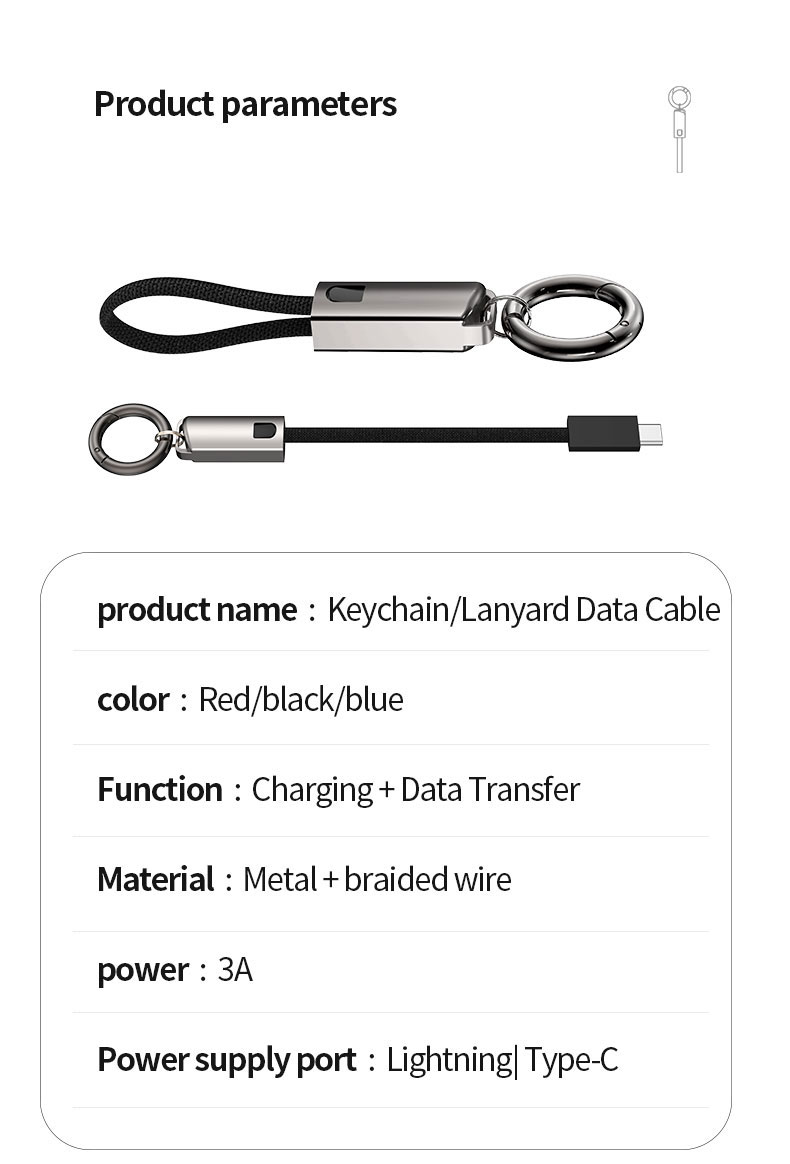 High quality Keychain/Lanyard Data Cable PD60W fast charge cable 