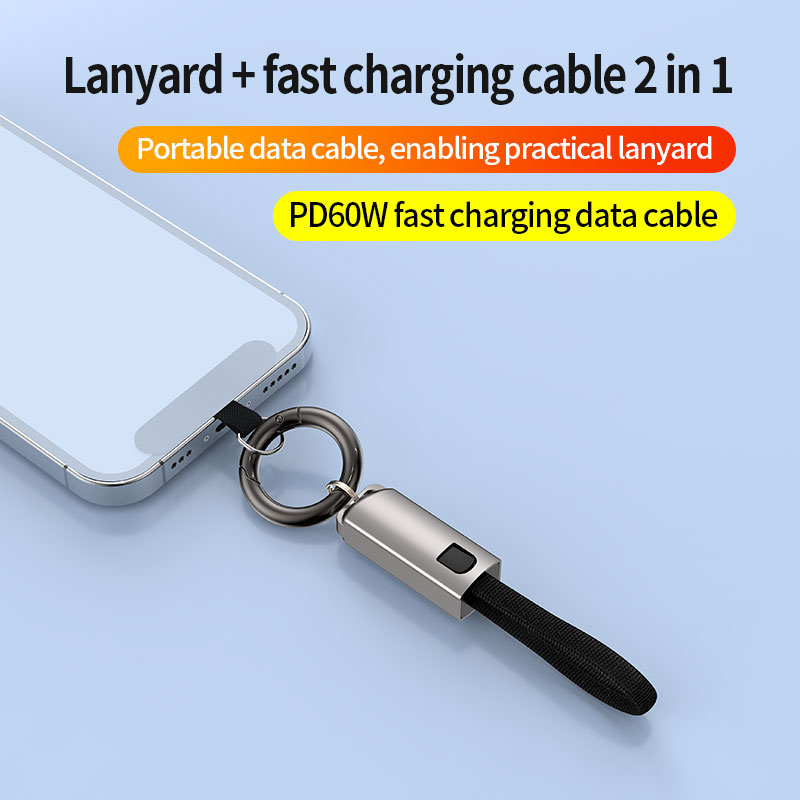 High quality Keychain/Lanyard Data Cable PD60W fast charge cable with strap