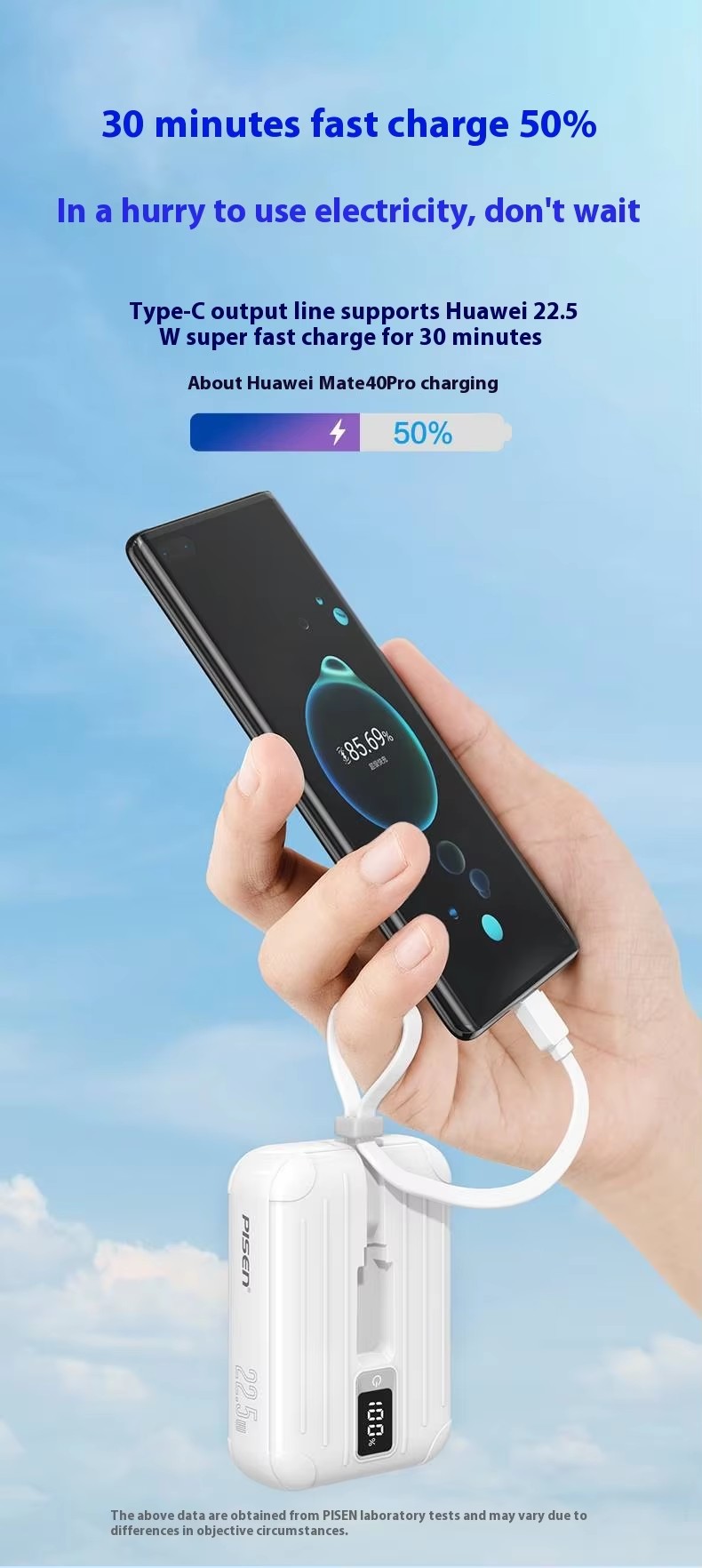 22.5W PD Mini portable fast charge power bank inbuild wires Type C/ Lighting 10000MAh 