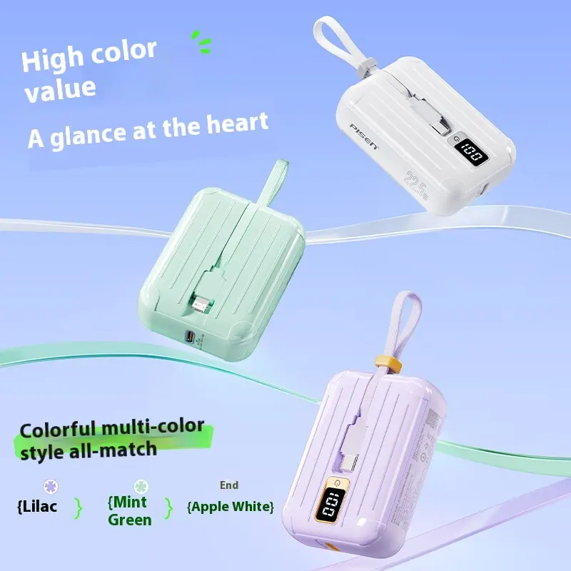 22.5W PD Mini portable fast charge power bank inbuild wires Type C/ Lighting 10000MAh 