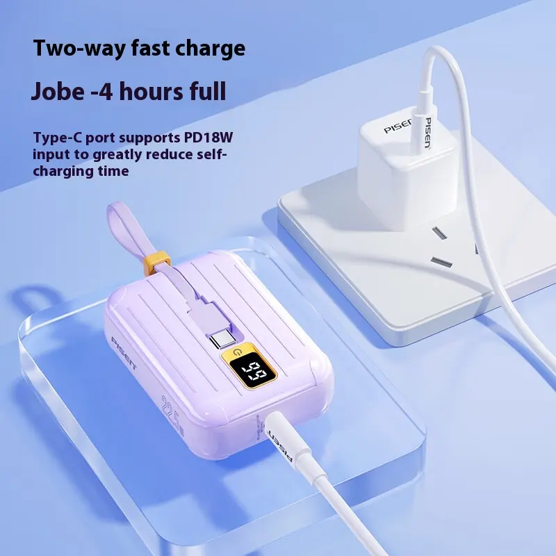 22.5W PD Mini portable fast charge power bank inbuild wires Type C/ Lighting 10000MAh 