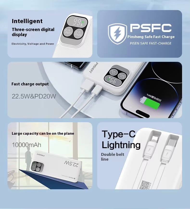  Hot selling Display External Battery Charger Phone Travel Portable Power Bank 10000mAh/37Wh