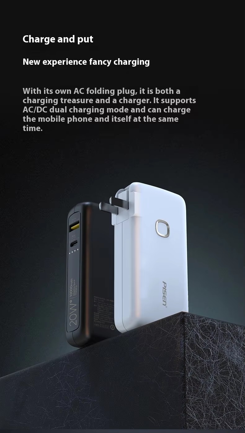   Emergency 2 in1 fast charger PD20W 10000Mah Power Bank Station inbuild plug