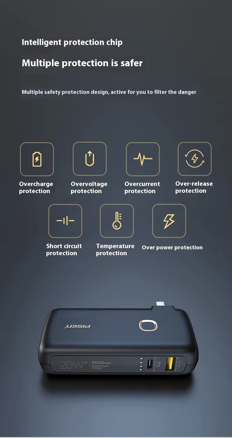   Emergency 2 in1 fast charger PD20W 10000Mah Power Bank Station inbuild plug