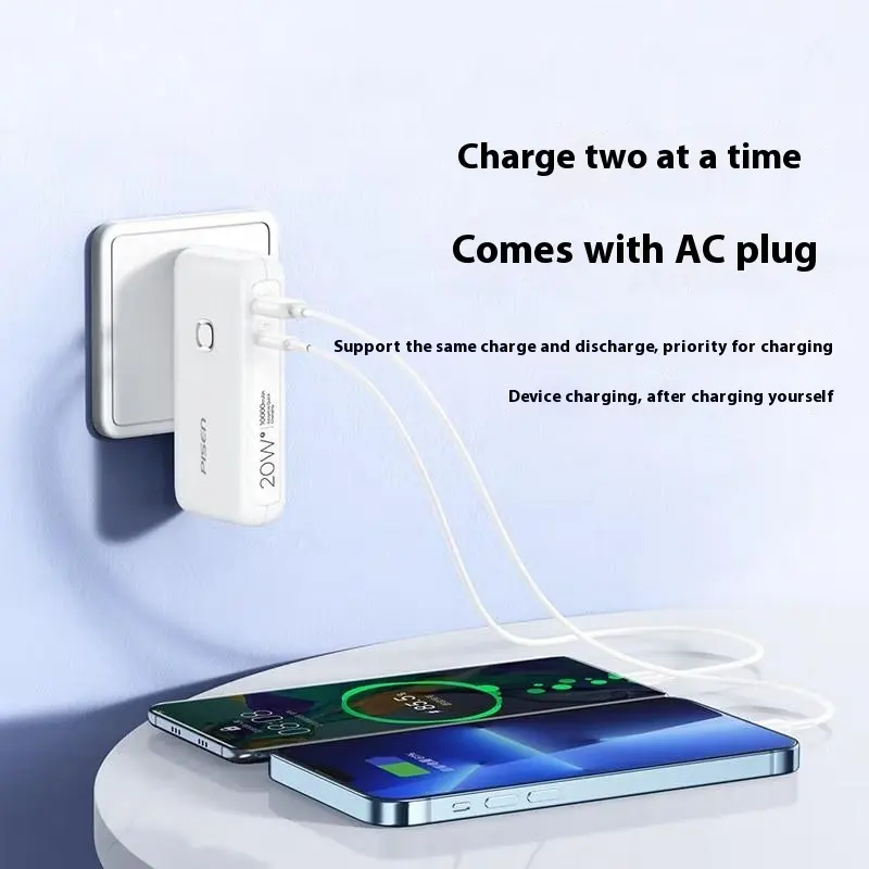   Emergency 2 in1 fast charger PD20W 10000Mah Power Bank Station inbuild plug