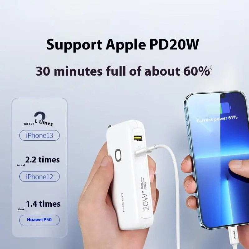   Emergency 2 in1 fast charger PD20W 10000Mah Power Bank Station inbuild plug