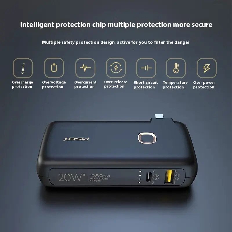   Emergency 2 in1 fast charger PD20W 10000Mah Power Bank Station inbuild plug