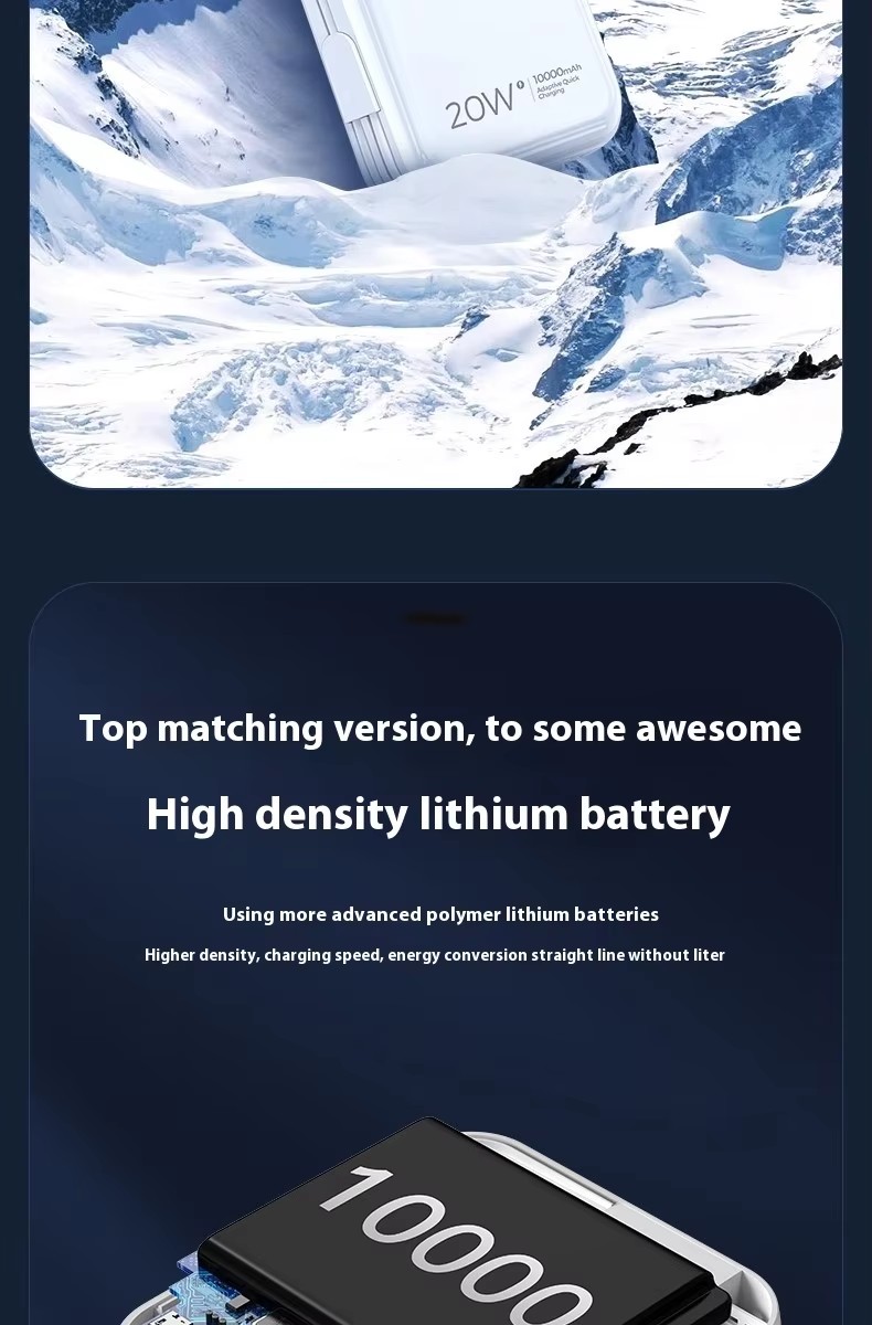  High density cell ultra capacity double wire design best fast charging mini power bank 10000mAh