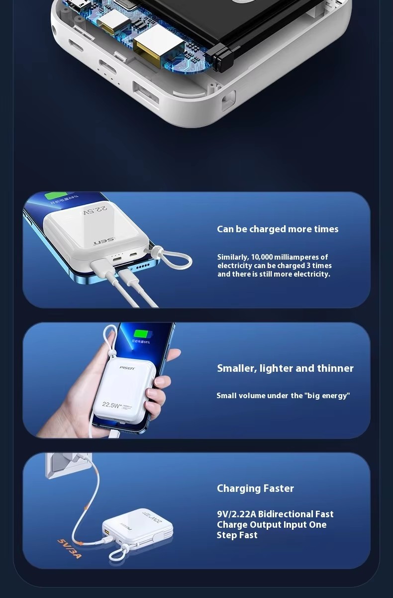  High density cell ultra capacity double wire design best fast charging mini power bank 10000mAh