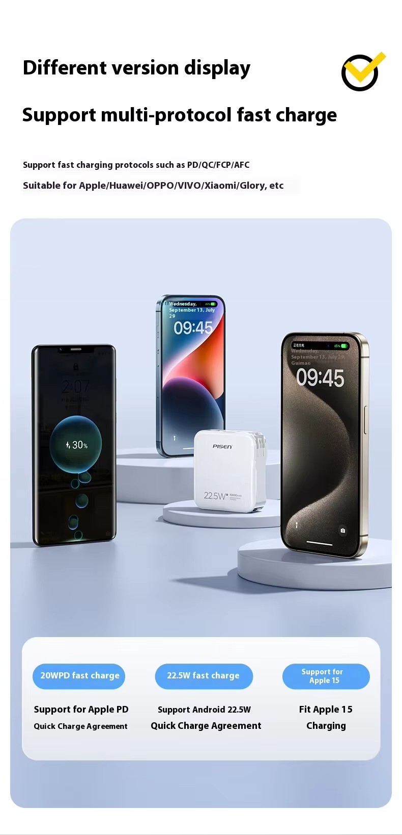 Portablecharger 10000Mah Fast Charging mobile charger  with data cable&plug& breaket  