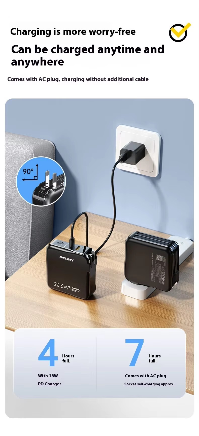 Portablecharger 10000Mah Fast Charging mobile charger  with data cable&plug& breaket  