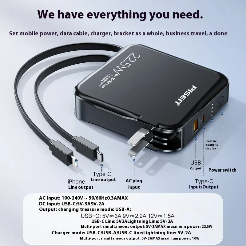 Portablecharger 10000Mah Fast Charging mobile charger  with data cable&plug& breaket  