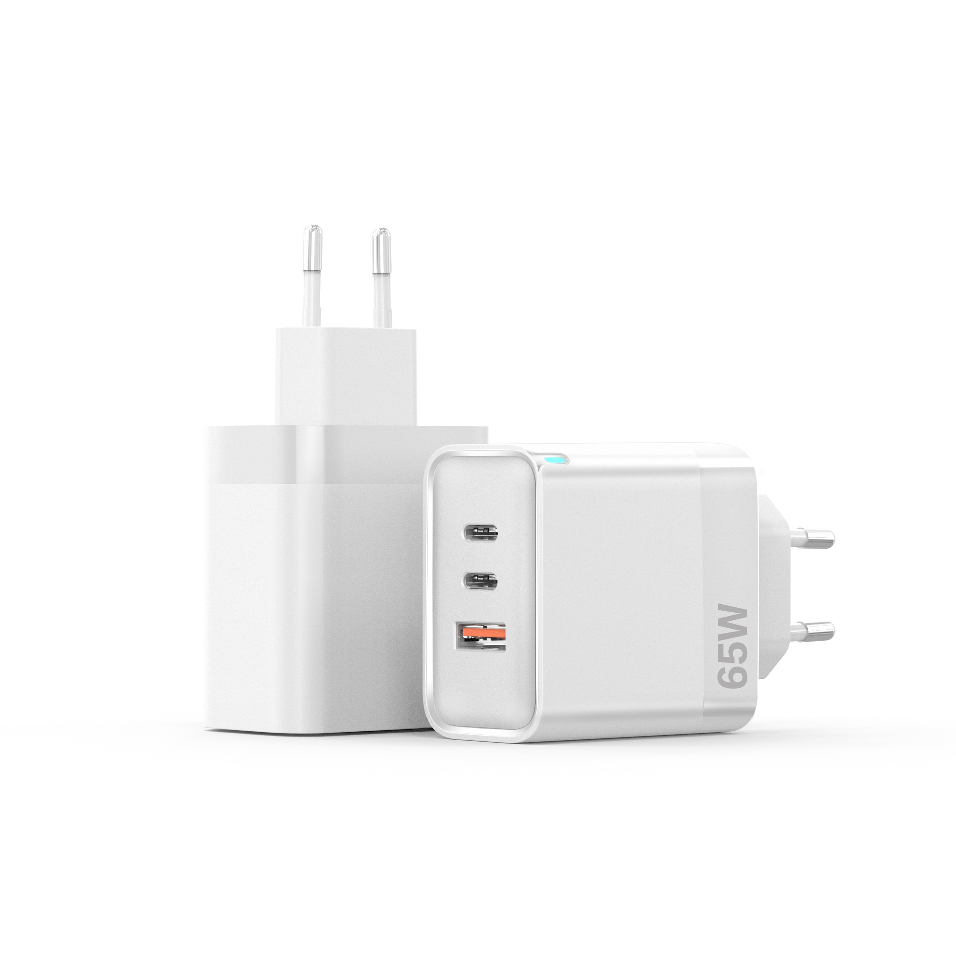 GaN 65W PD fast charger with 2 Type C+ USB  cadapt adapter for uk plug/ europe/us plug