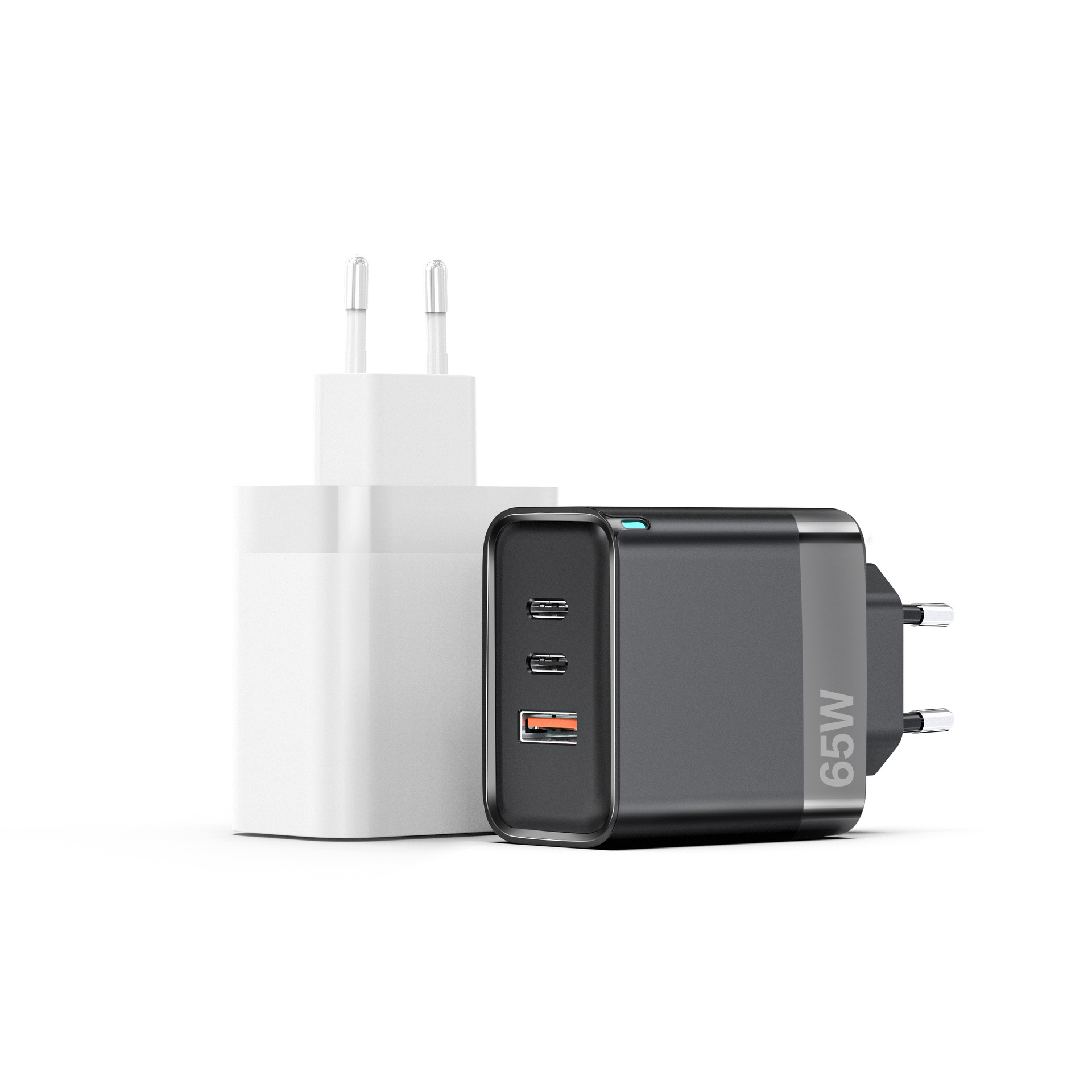 GaN 65W PD fast charger with 2 Type C+ USB  cadapt adapter for uk plug/ europe/us plug