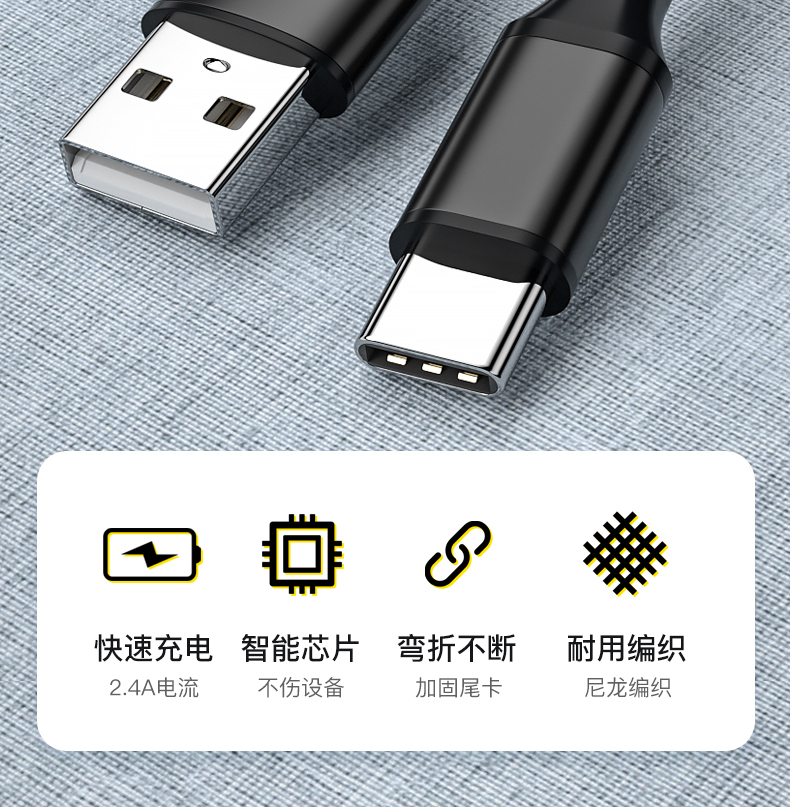   Fast-Charging Type C USB Data transfer Cable – Nylon Braid & Aluminum Alloy  