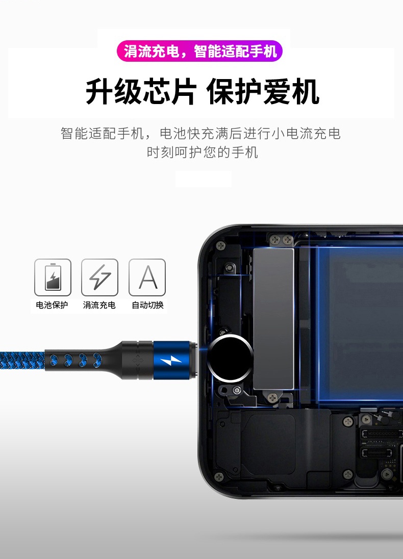 3A Iphone data cable Cylindrical design  Fast charger USB A to lighting cable 