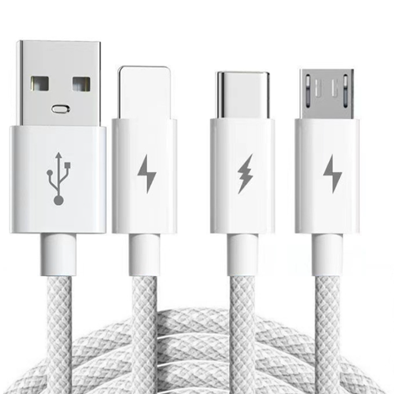 66W 3-in-1 data cable USB A to Lighting/Type C/ Micro charge cable 