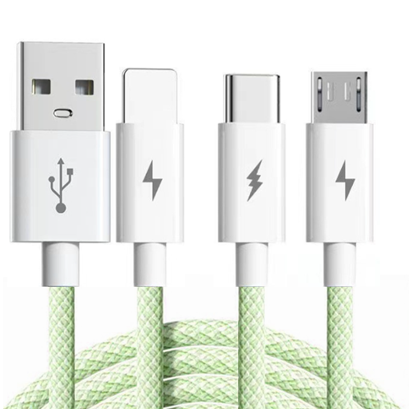 66W 3-in-1 data cable USB A to Lighting/Type C/ Micro charge cable 