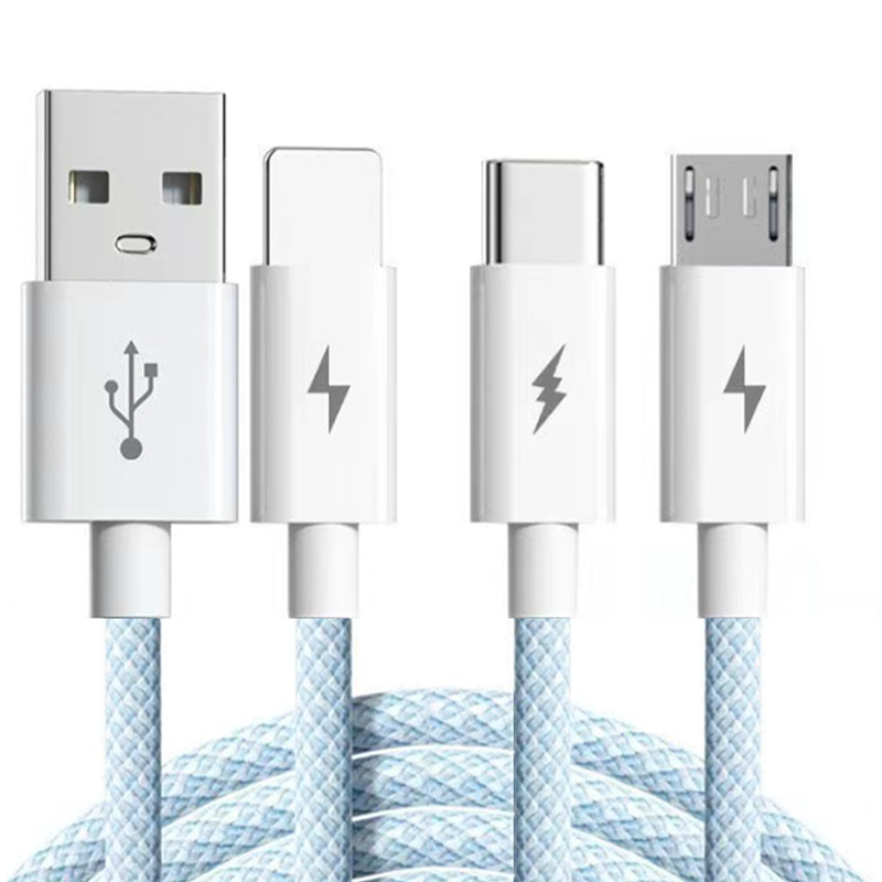66W 3-in-1 data cable USB A to Lighting/Type C/ Micro charge cable 