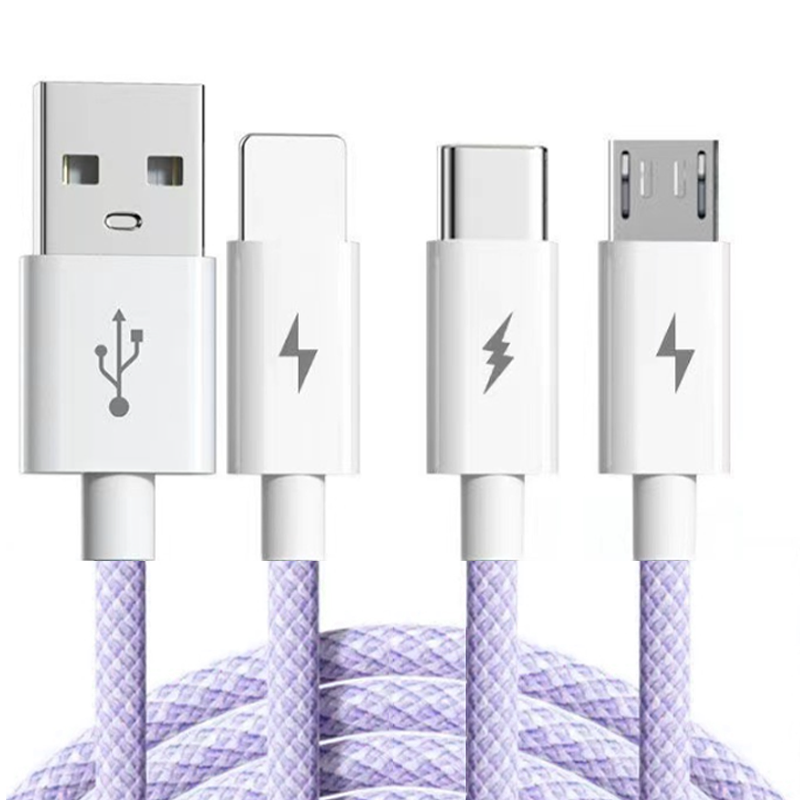 66W 3-in-1 data cable USB A to Lighting/Type C/ Micro charge cable 