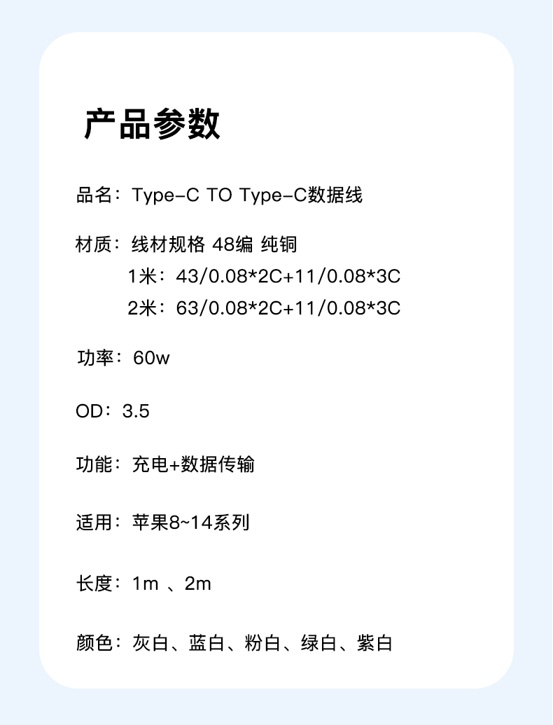 Type C to Type C  60W PD fast charge data cable  