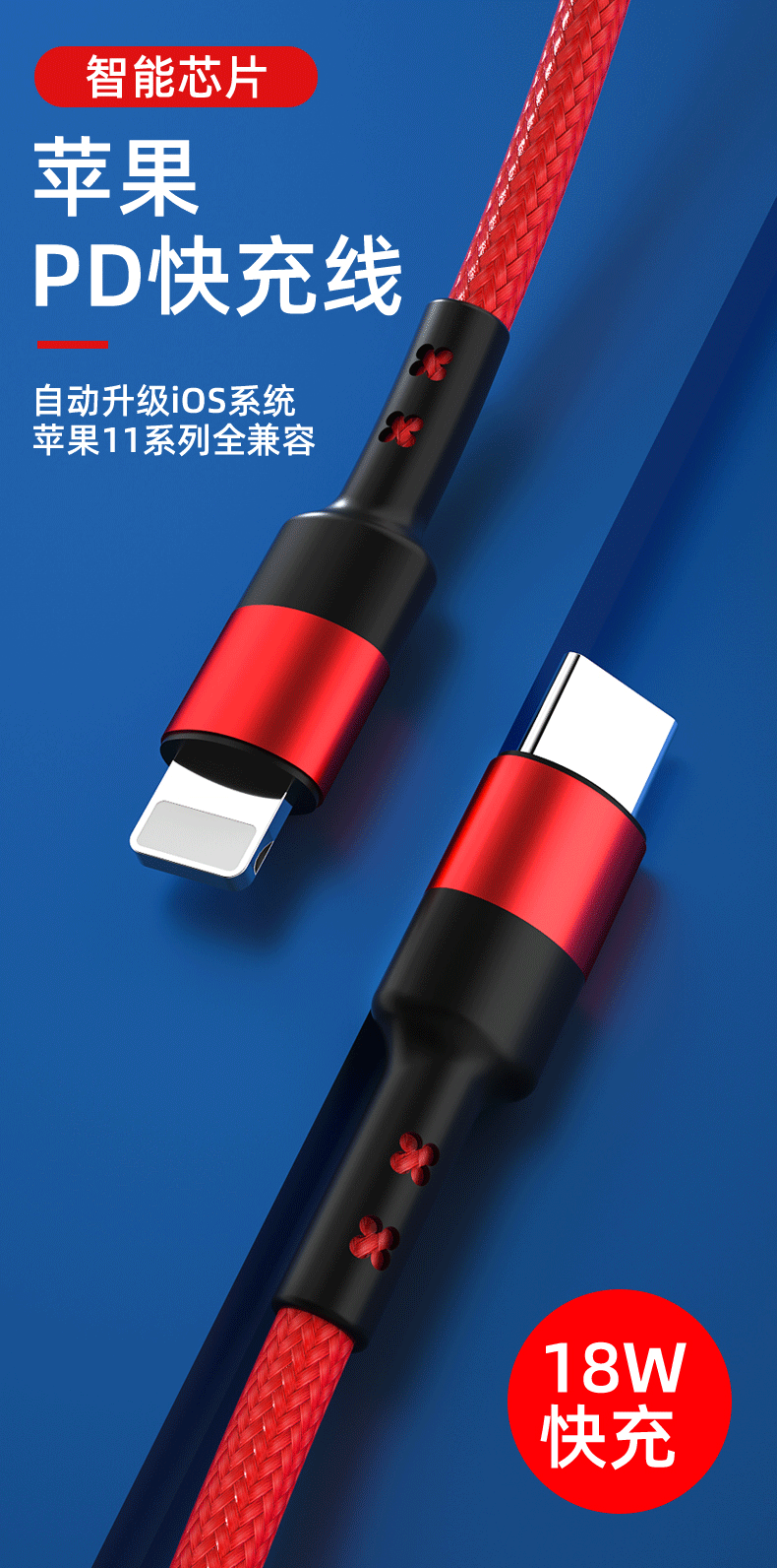 18W PD Lighting to Type C data transfer cable 