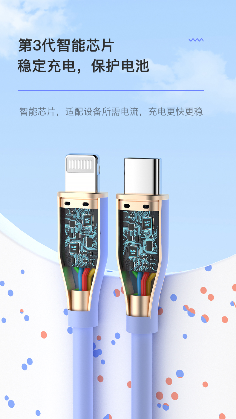 PD27W Silicone rubber soft cable Fast charger data cable USB Type C to Lighting 