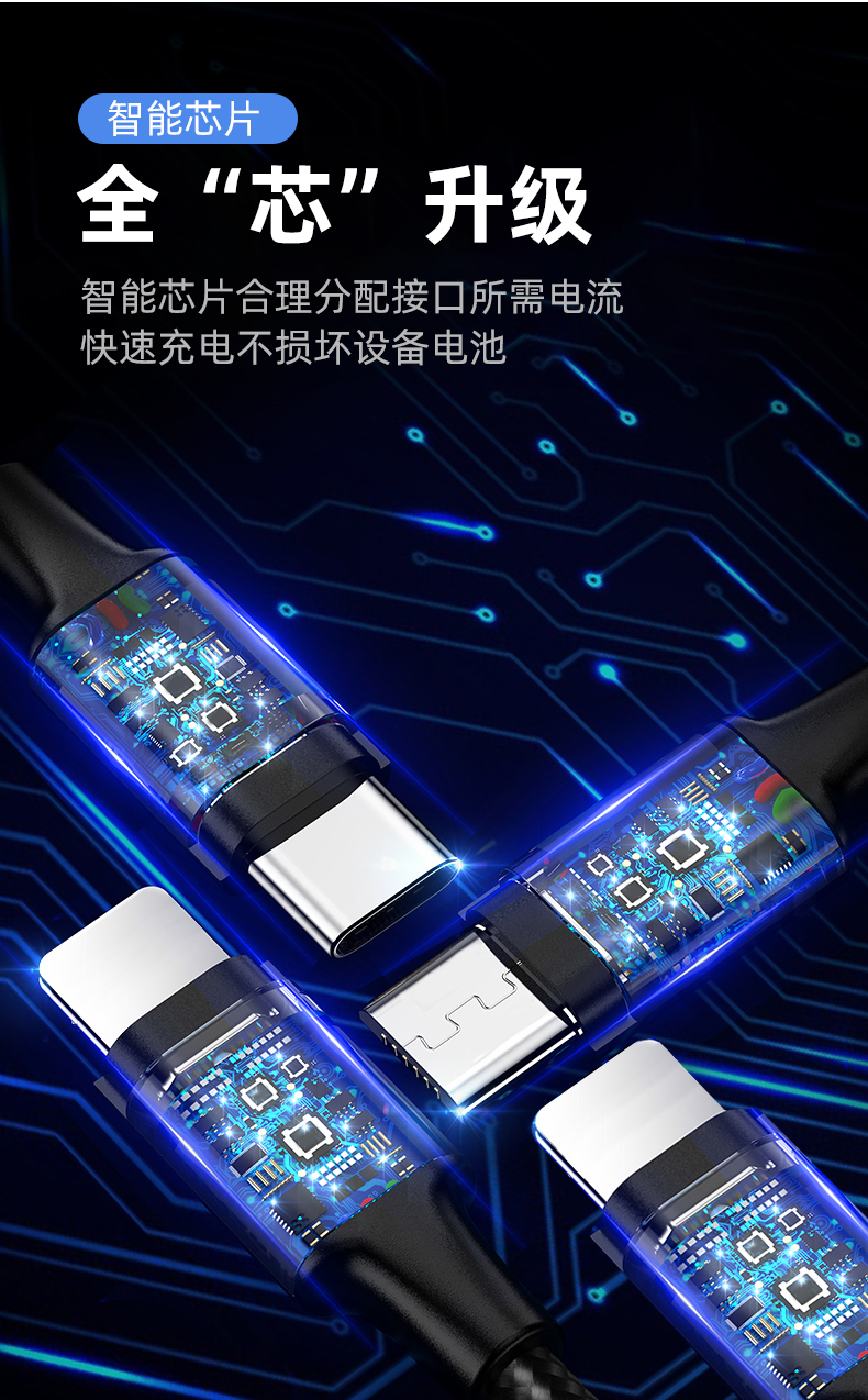 66W 4 in one data cable two lighting+Type C+Micro to USB A 