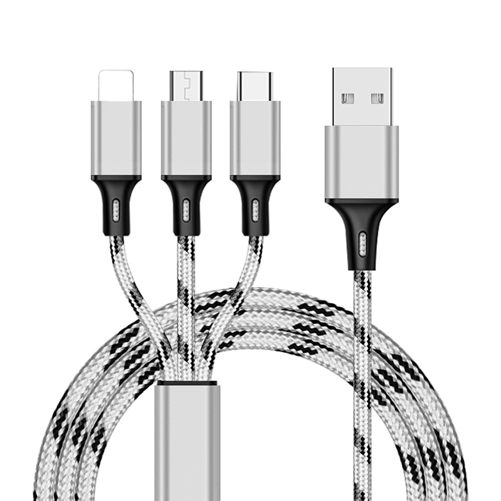 Braided type-c usb fast charger Three-in-one data cable USB A to Type C/Lighting/Android 1.2M 