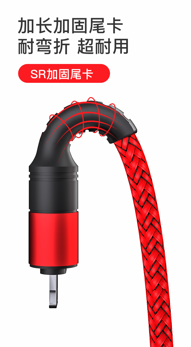 Data Cable In-mold three-in-one 5A USB A to  Type C/Lighting/Android 