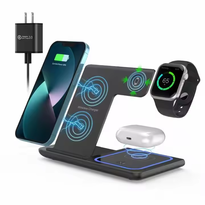 15W 3 in 1 One Foldable Portable Fast Wireless Charging Station Dock Magnetic Cell Phone Qi Wireless