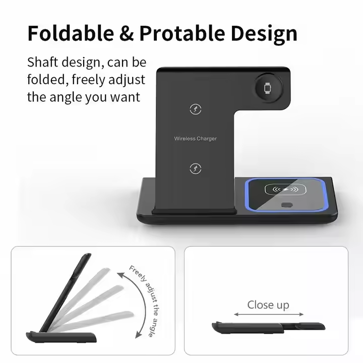 15W 3 in 1 One Foldable Portable Fast Wireless Charging Station Dock Magnetic Cell Phone Qi Wireless
