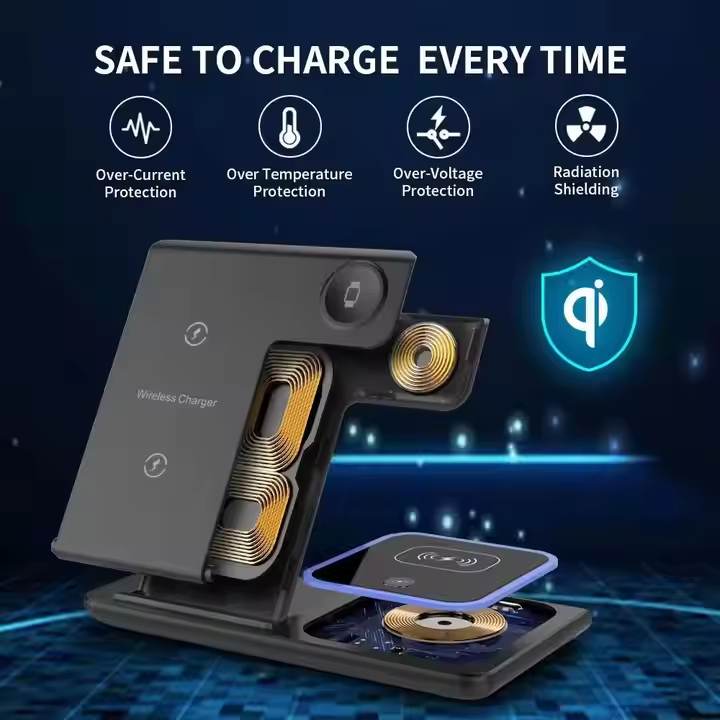 15W 3 in 1 One Foldable Portable Fast Wireless Charging Station Dock Magnetic Cell Phone Qi Wireless