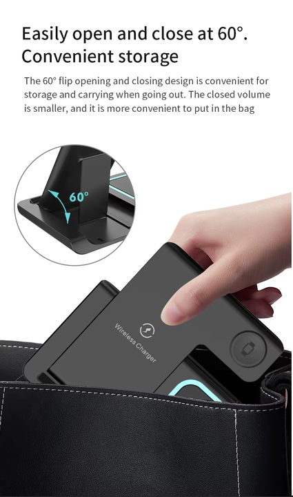 15W 3 in 1 One Foldable Portable Fast Wireless Charging Station Dock Magnetic Cell Phone Qi Wireless