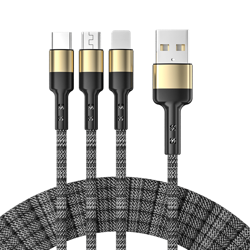 Gold plated data cable 5A fast charger 3 in 1 USB A to Micro/ Lighting /Type C  