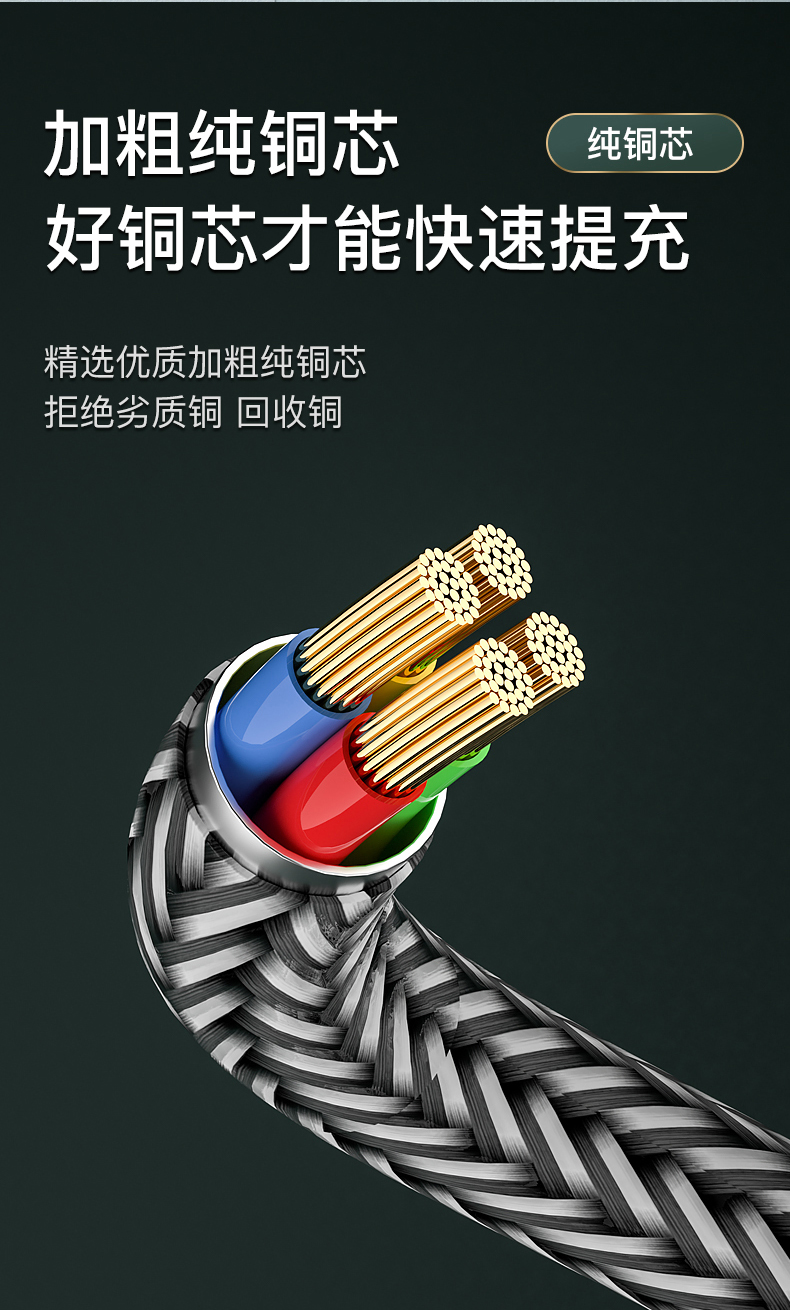 Gold plated data cable 5A fast charger 3 in 1 USB A to Micro/ Lighting /Type C  