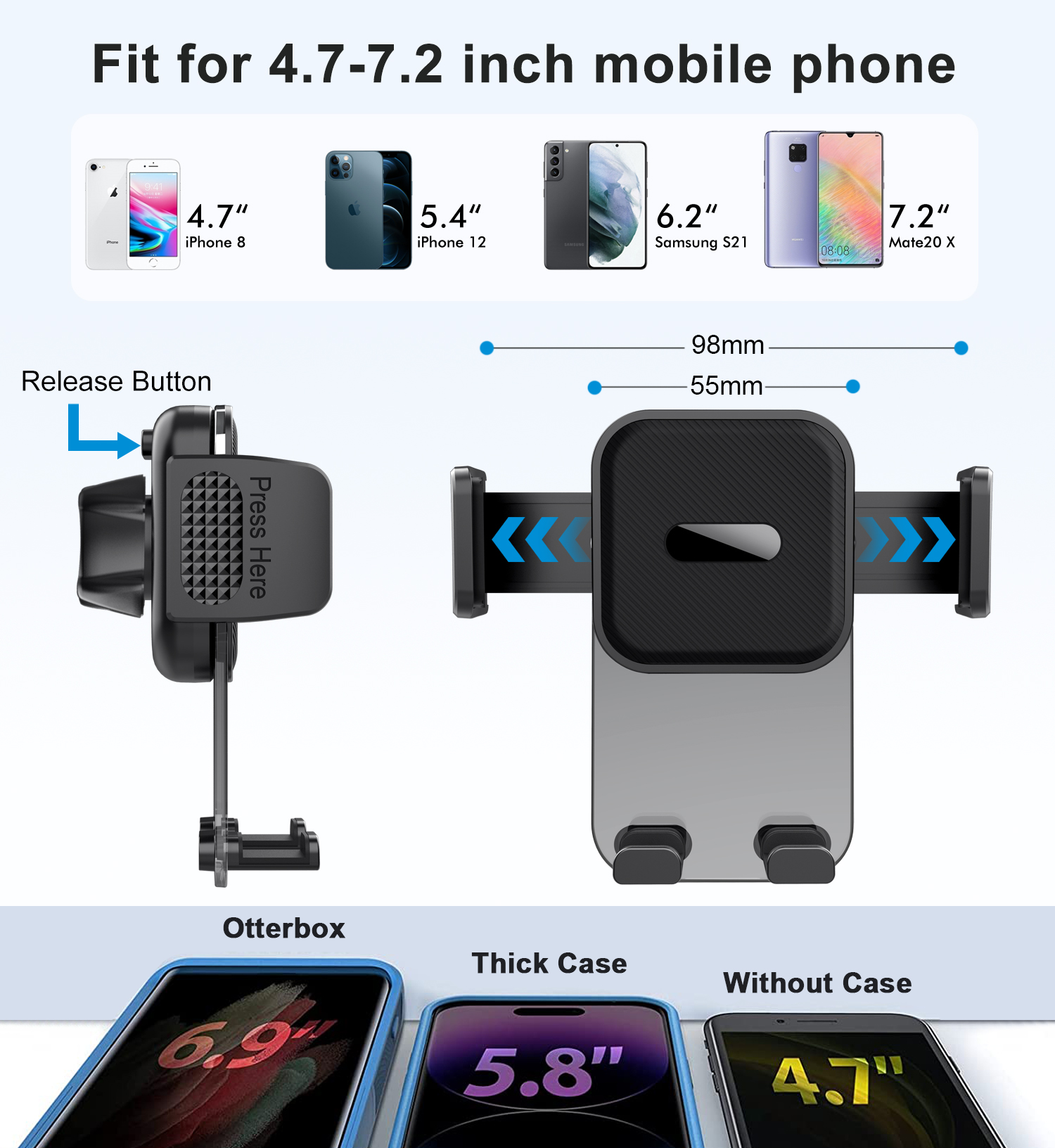 360 Degree Rotation Retractable Car Mount Phone Holder Telescopic Arm Suction Magnetic  