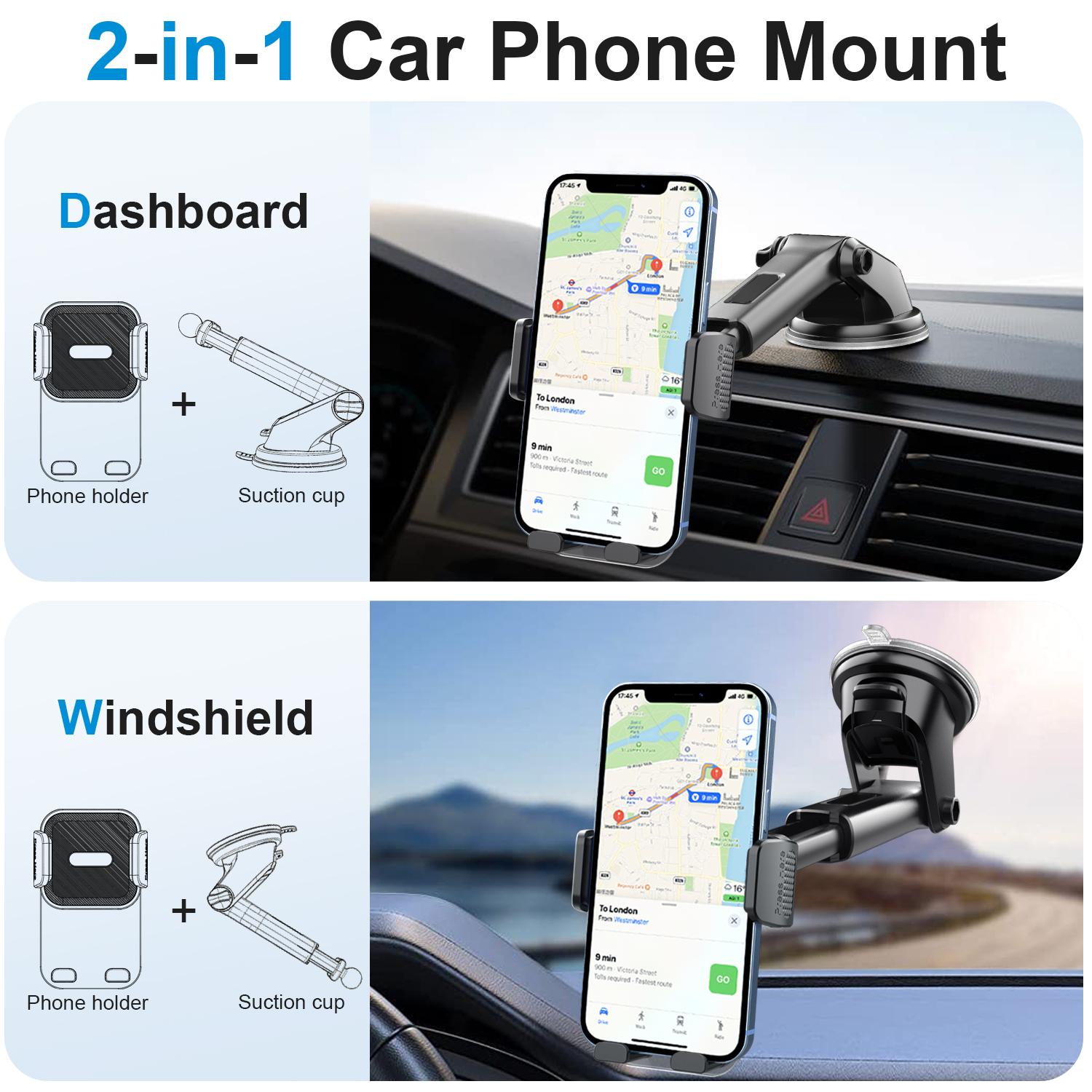 360 Degree Rotation Retractable Car Mount Phone Holder Telescopic Arm Suction Magnetic  