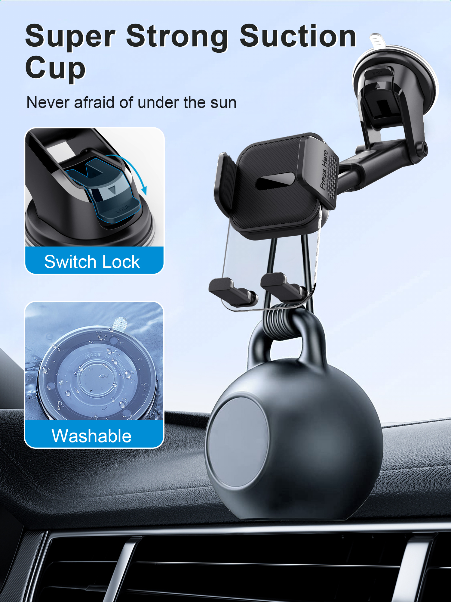 360 Degree Rotation Retractable Car Mount Phone Holder Telescopic Arm Suction Magnetic  