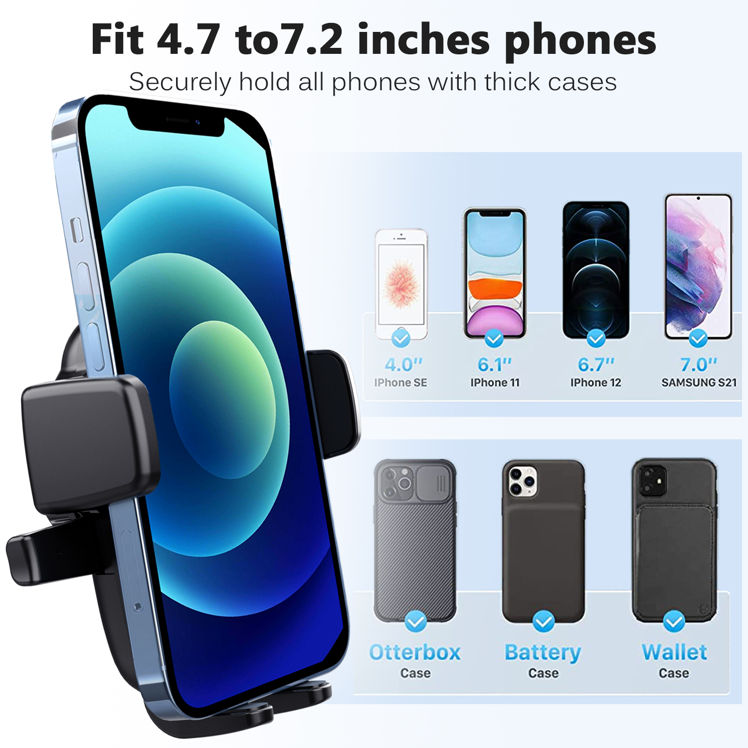 Upgrade Car Phone Holder Windshield Mount Holder 360 Rotate 4-7 Inches Suction  