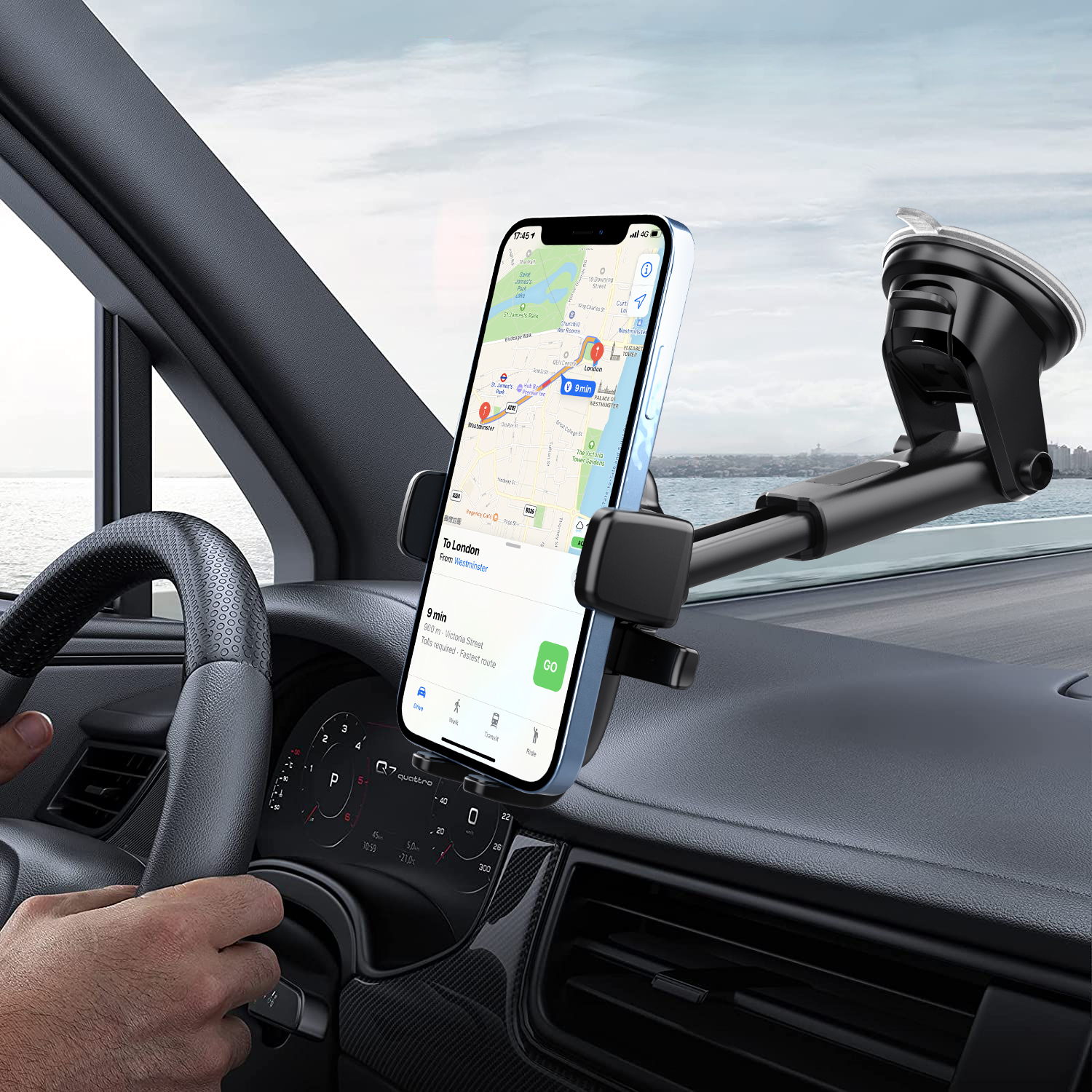 Upgrade Car Phone Holder Windshield Mount Holder 360 Rotate 4-7 Inches Suction  