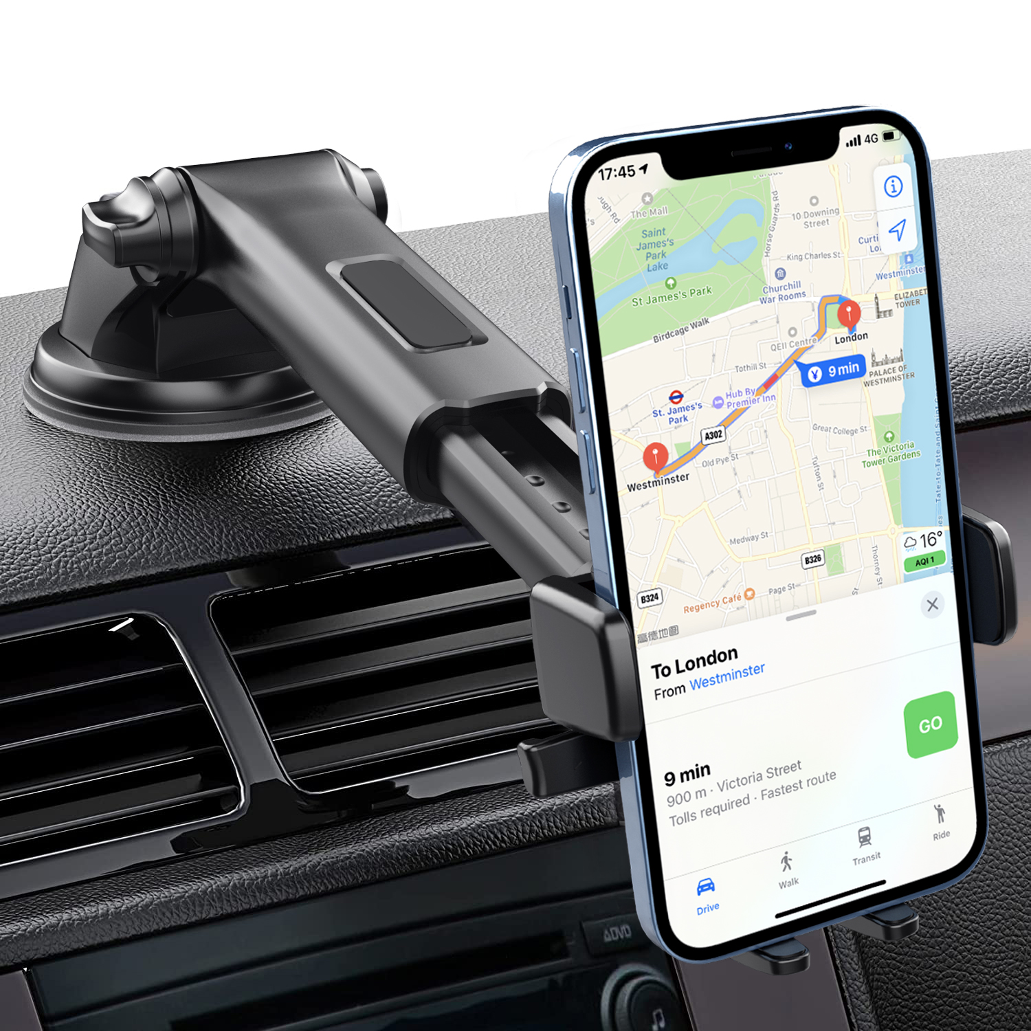 Upgrade Car Phone Holder Windshield Mount Holder 360 Rotate 4-7 Inches Suction  